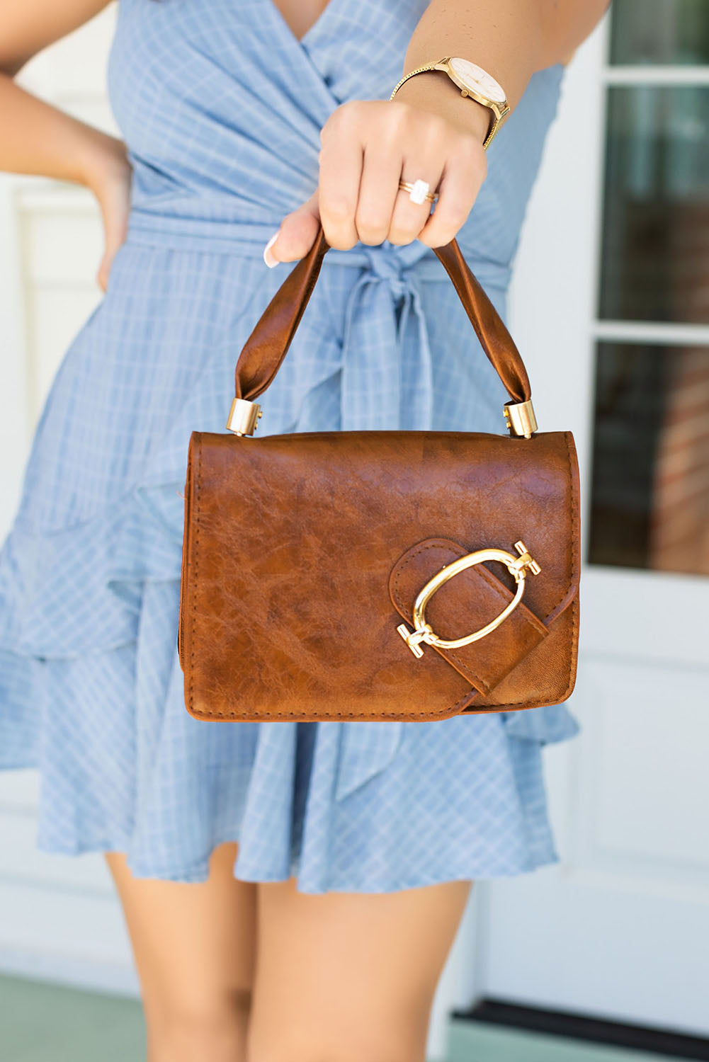 Metal Decor Flap Square Crossbody Bag