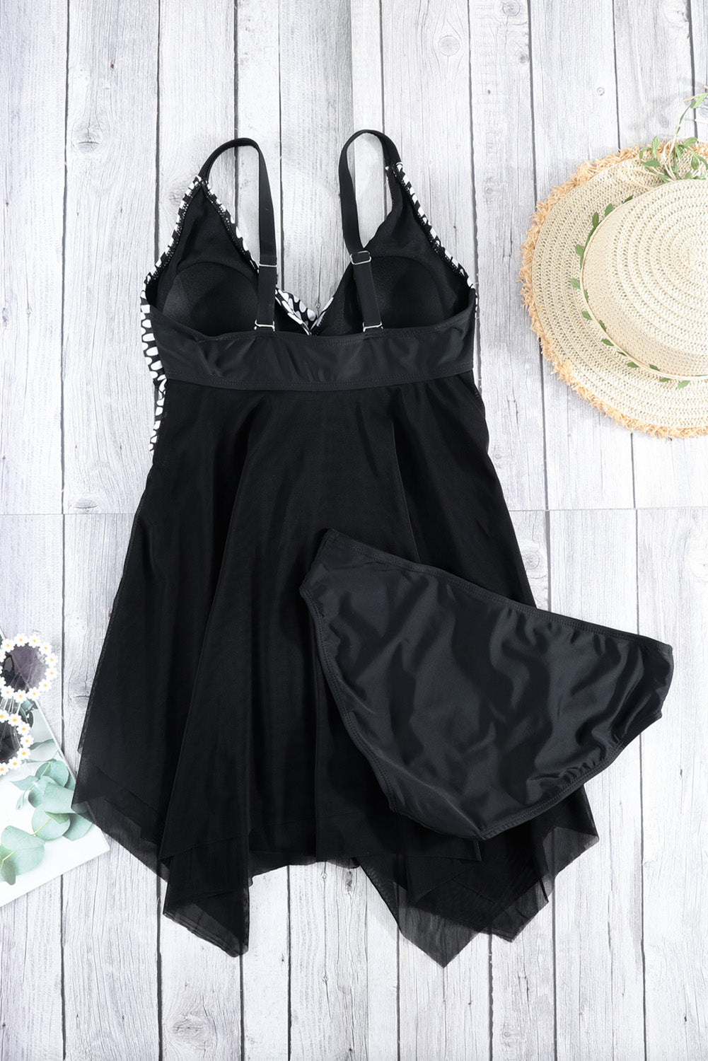 Retro Polka Dot Print Handkerchief Hem Tankini Set