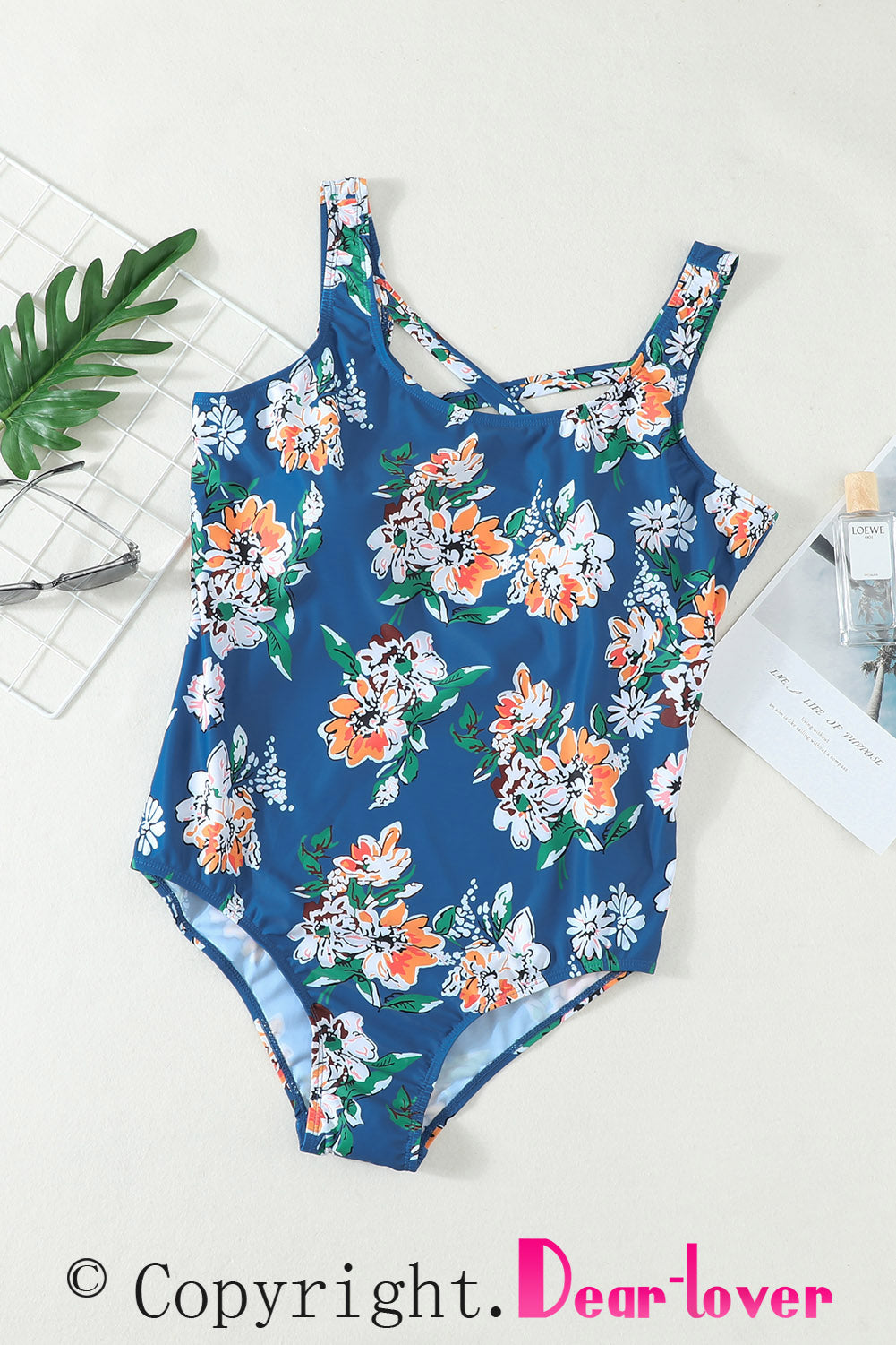 Floral Print Criss Cross U-neck One-piece Swimsuit