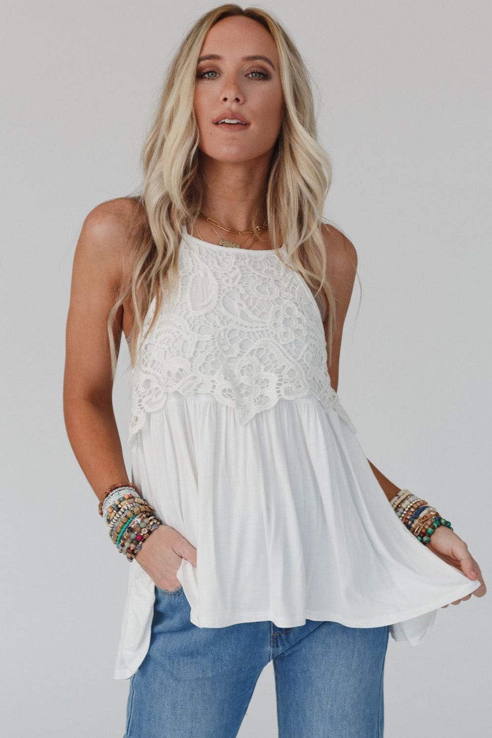 Lace Splicing Flowy Tank Top