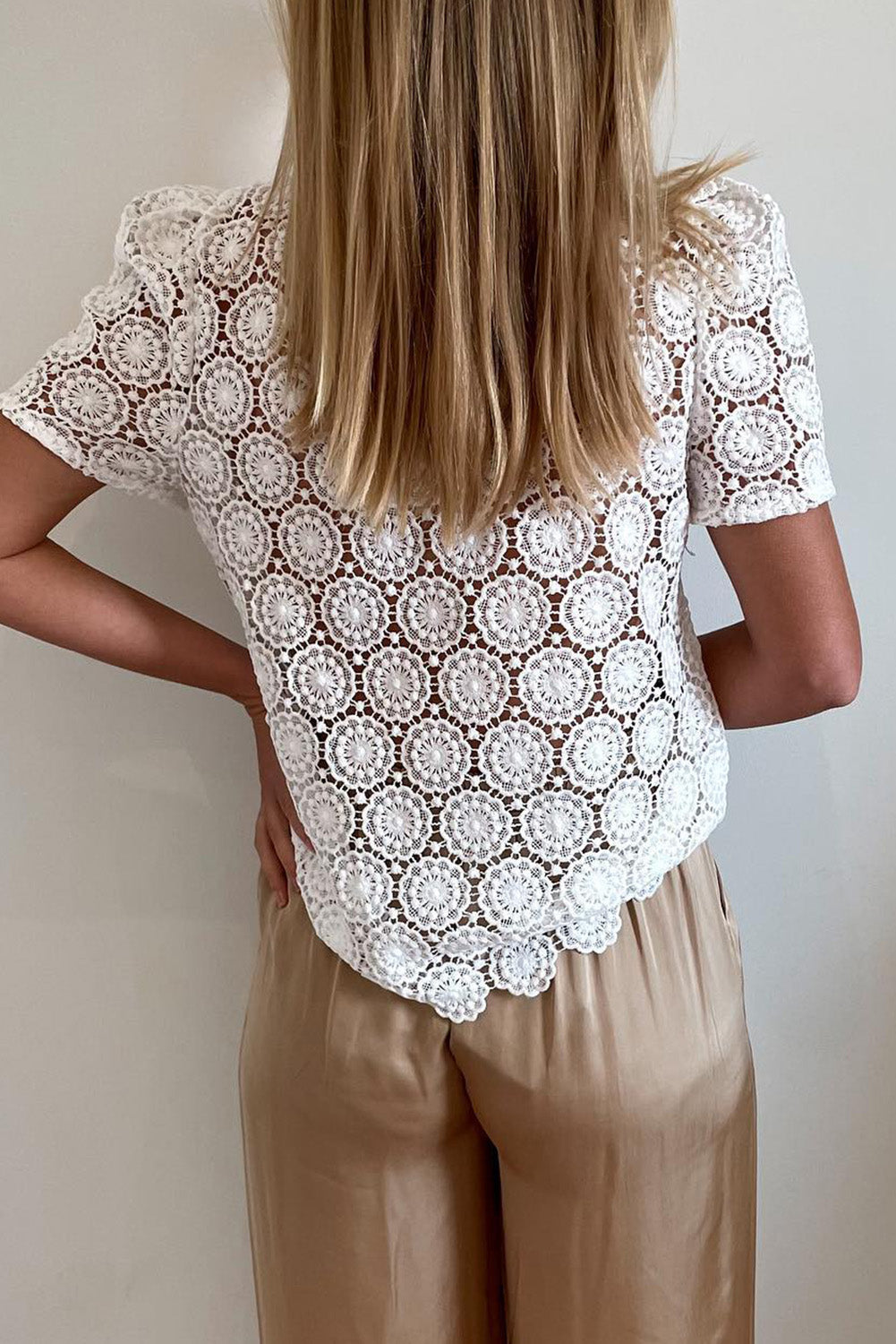 Crochet Lace Hollowed Short Sleeve Top