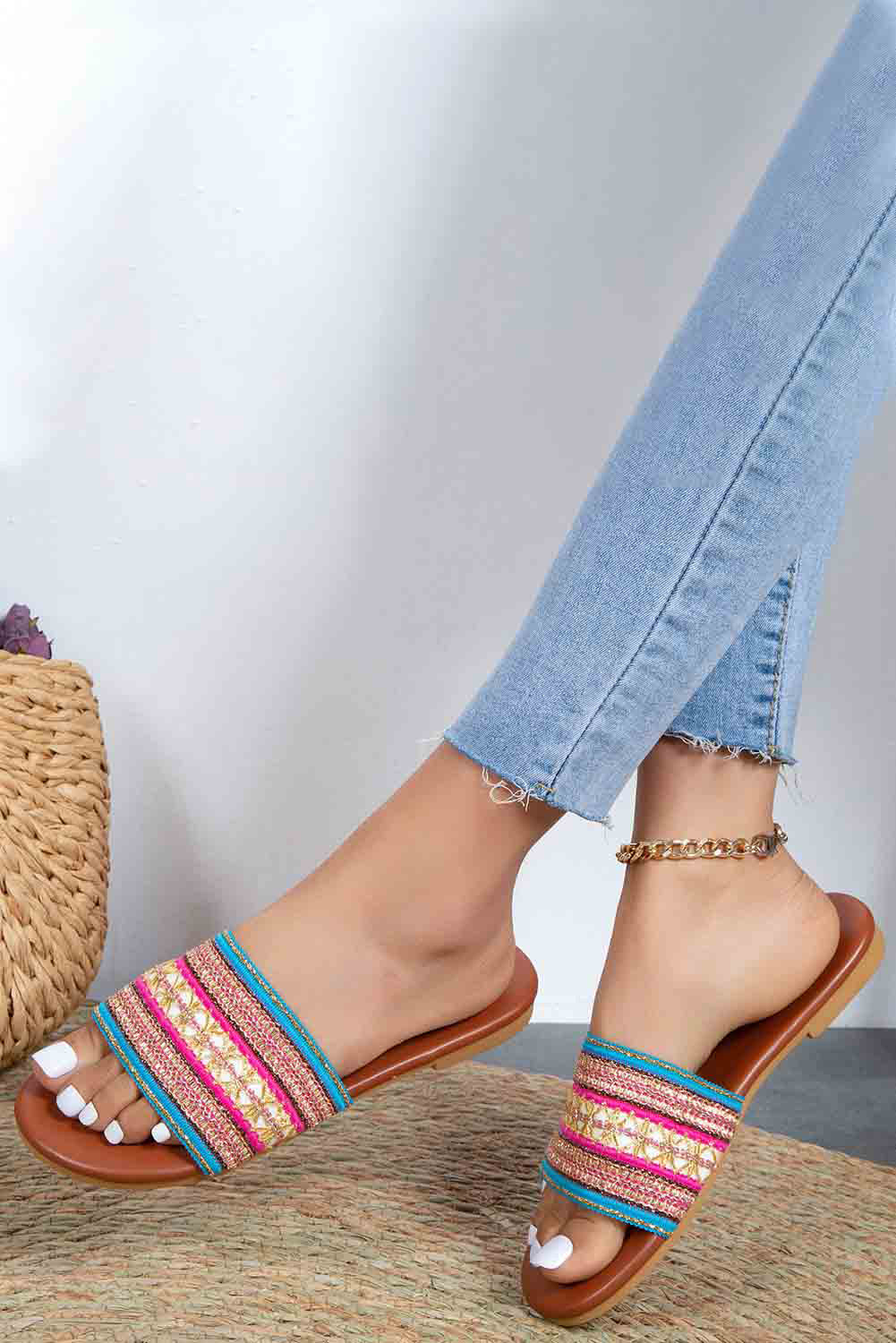 Multicolor Abstract Stripe Textile Robber Sole Slide