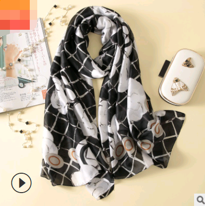 Spring, summer and autumn, new flowers, elegant and high-end artificial silk scarf, female decorative shawl, sunscreen beach towel