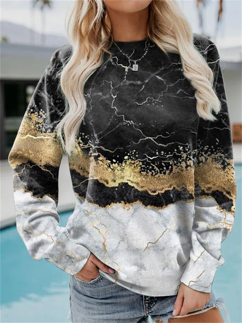 Geometric Loose Print Long Sleeve Crew Neck Sweater
