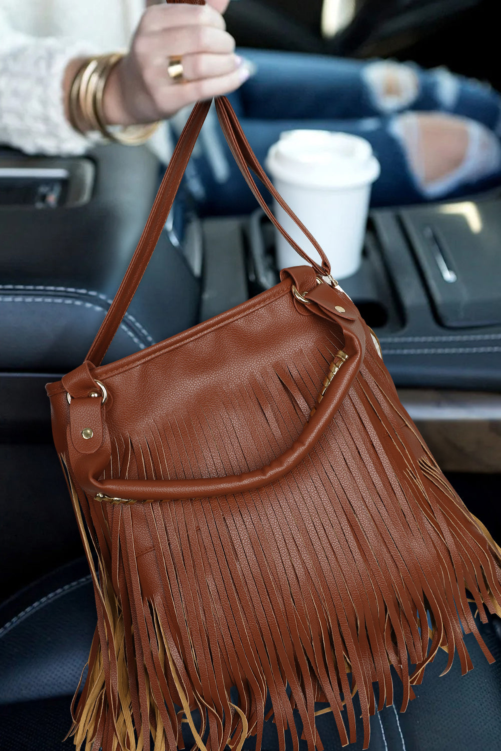 Chestnut Western Fashion Fringed Leather Shoulder Bag
