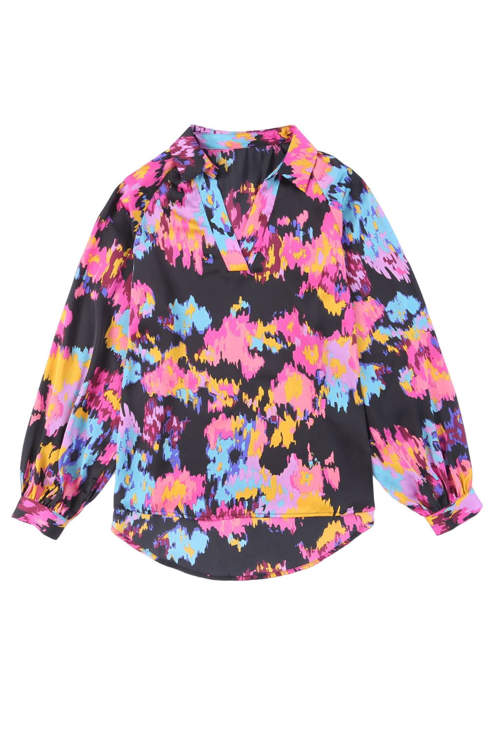 Graffiti Printed V Neck Puff Sleeve Blouse