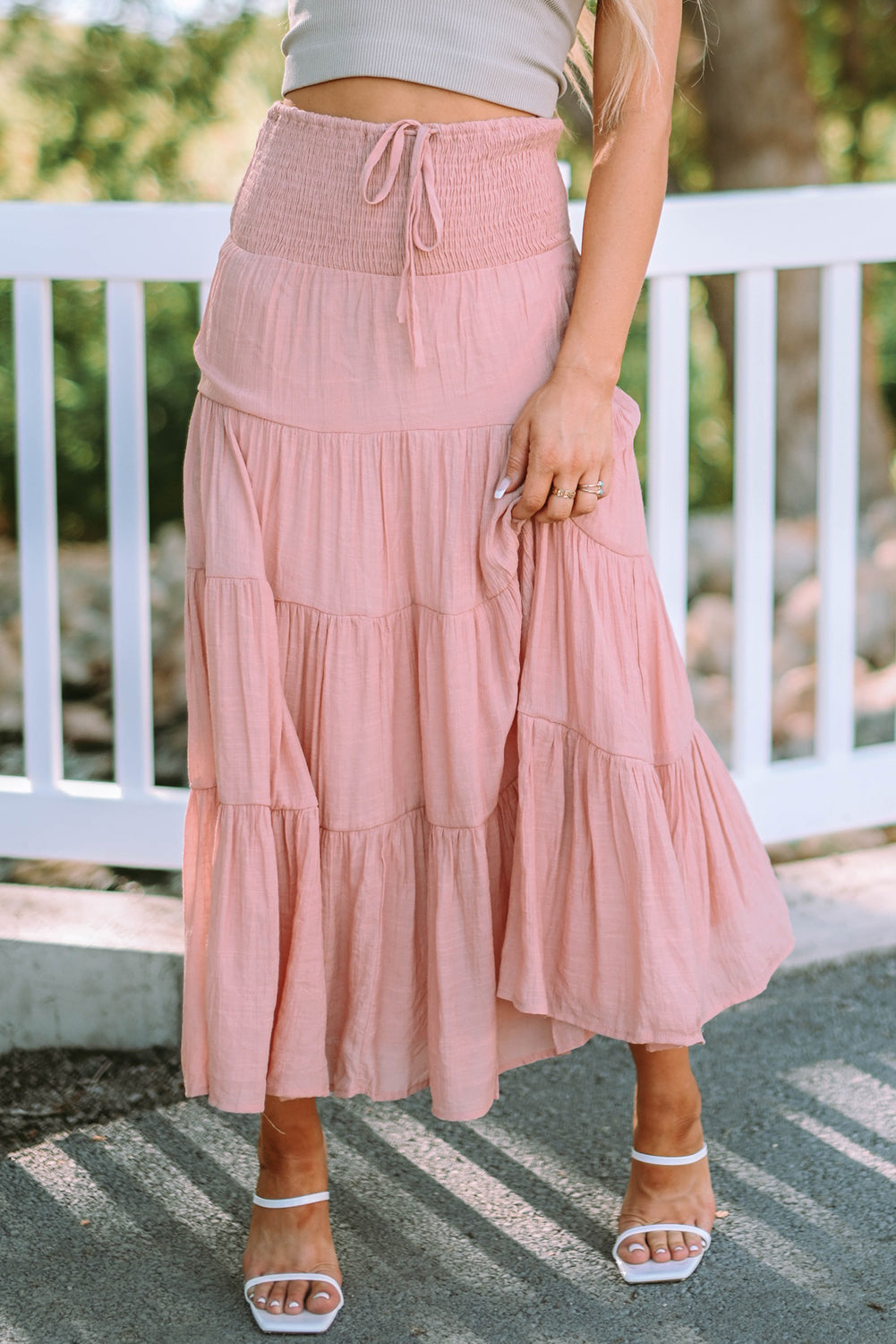 Smocked High Waist Tiered Maxi Skirt