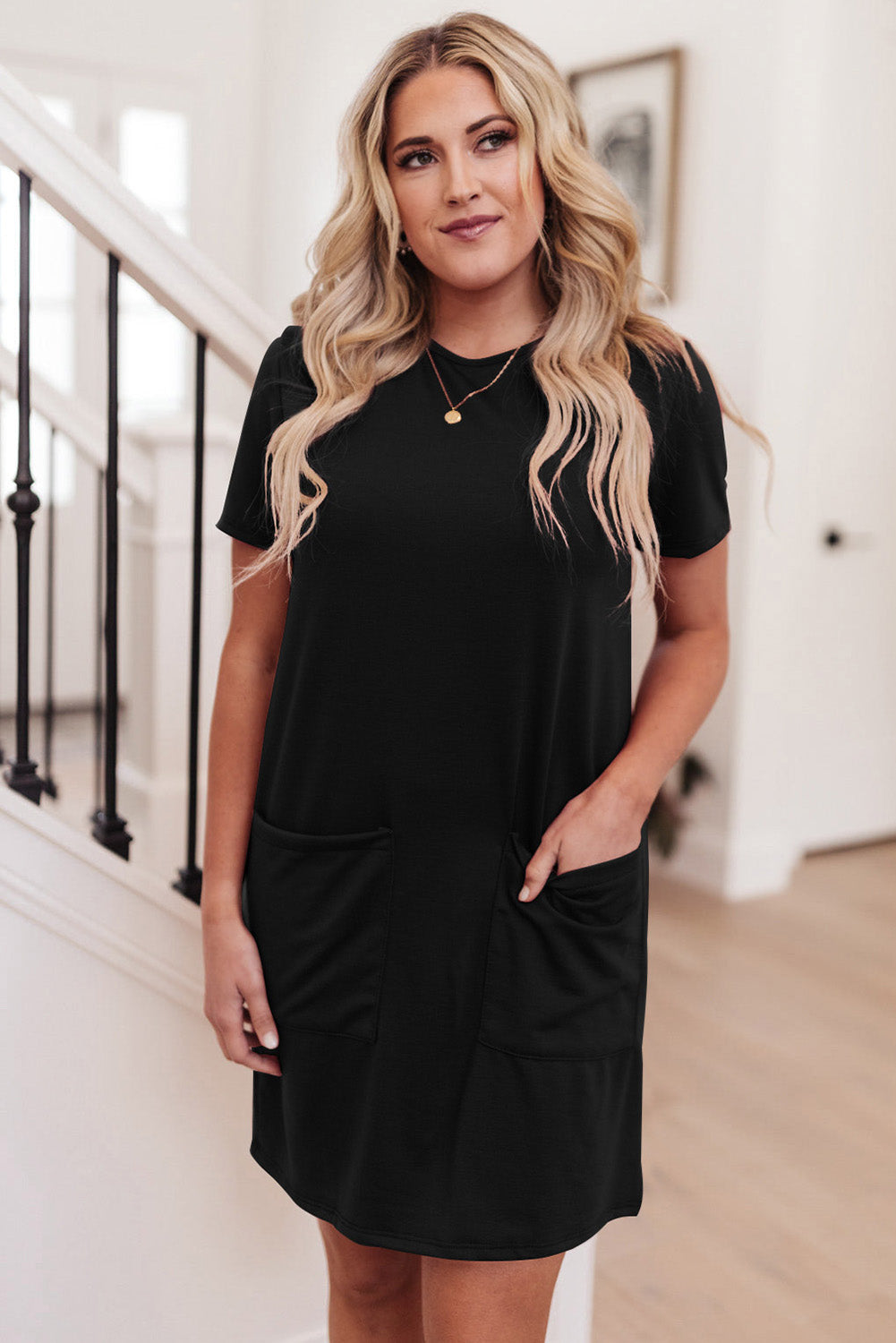 Side Pockets Short Sleeve Tunic Top