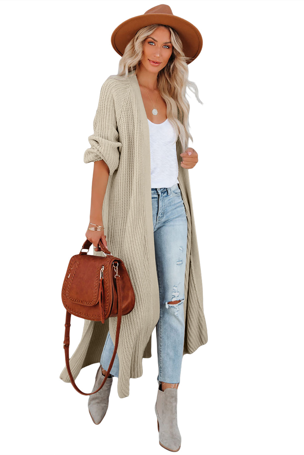 Green Open Front Side Slit Duster Knit Cardigan