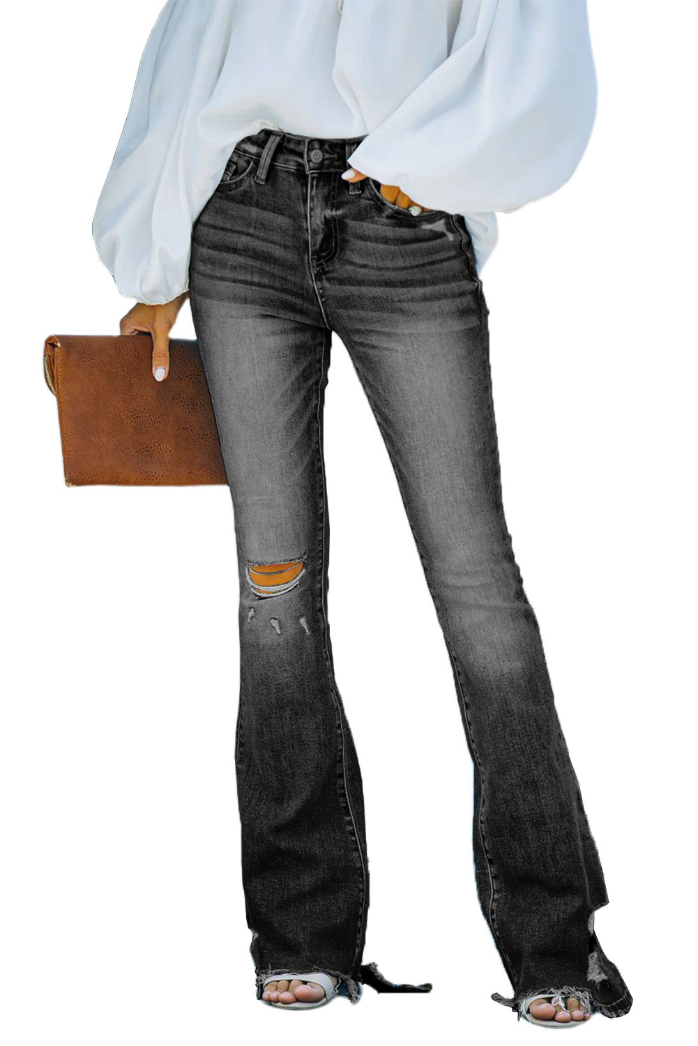 High Rise Distressed Flared Jeans