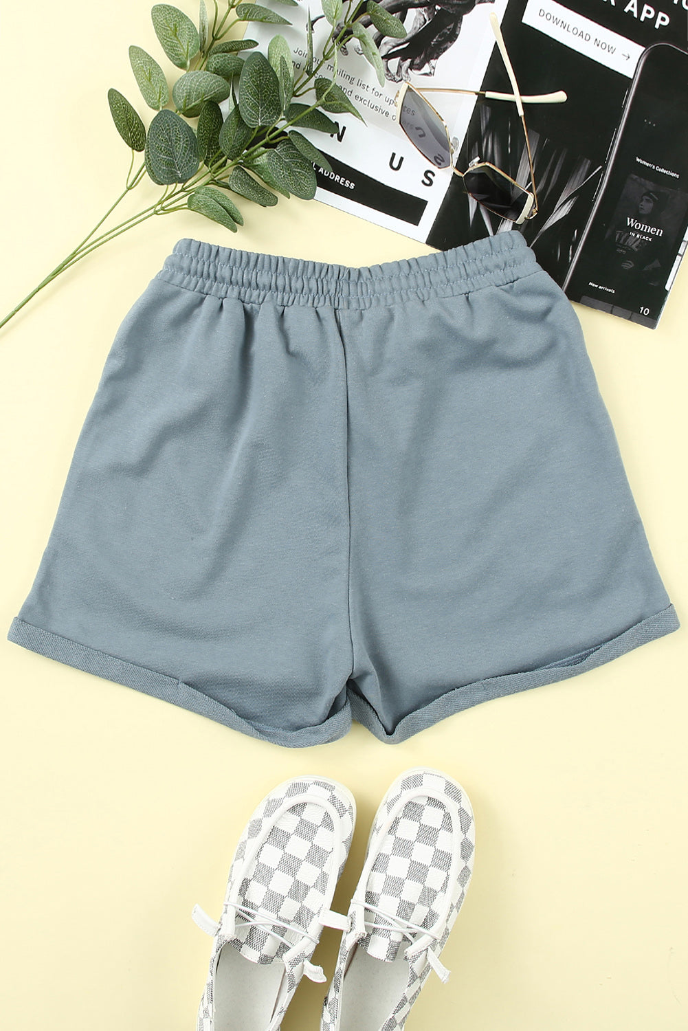 Tie Waist Side Pockets Cuffed Lounge Shorts