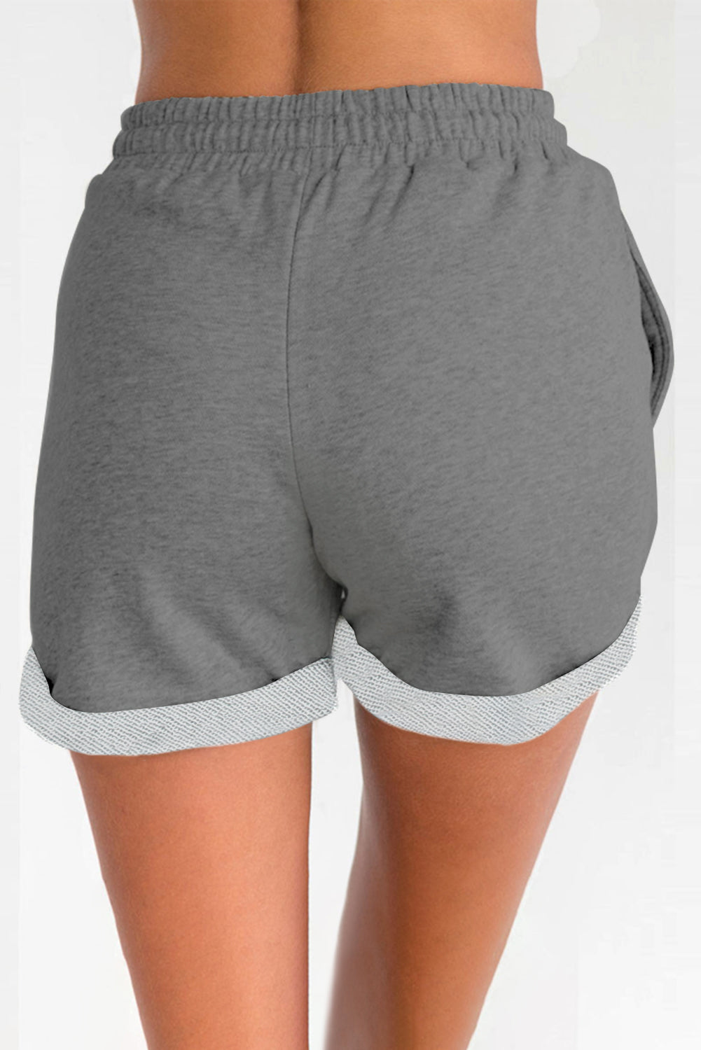 Tie Waist Side Pockets Cuffed Lounge Shorts