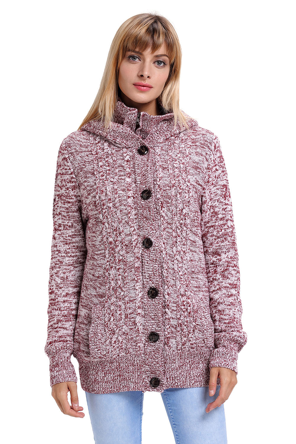 Orange Long Sleeve Button-up Hooded Cardigans