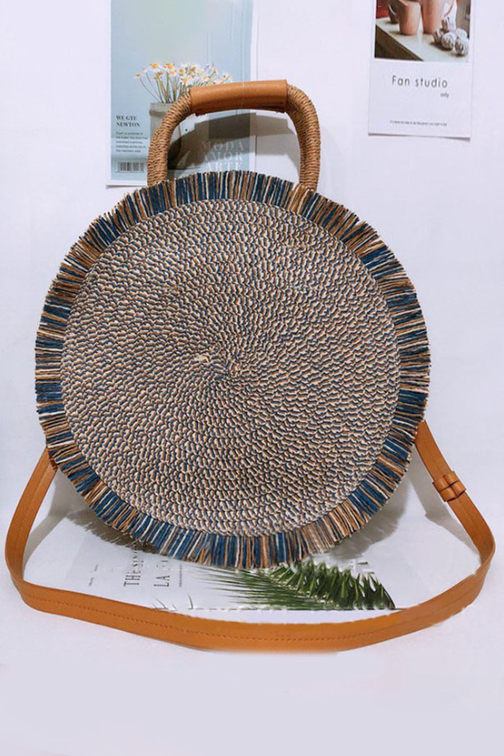 Retro Straw Woven Fringed Round Shoulder Bag
