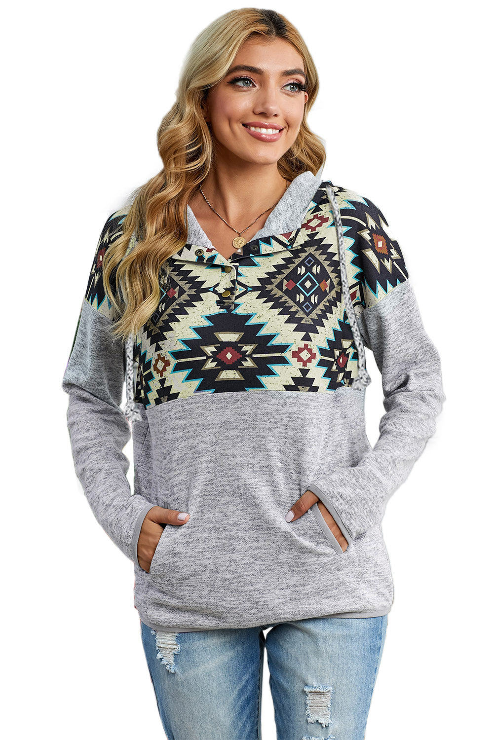 Tribal Geometric Print Hoodies with Pocket