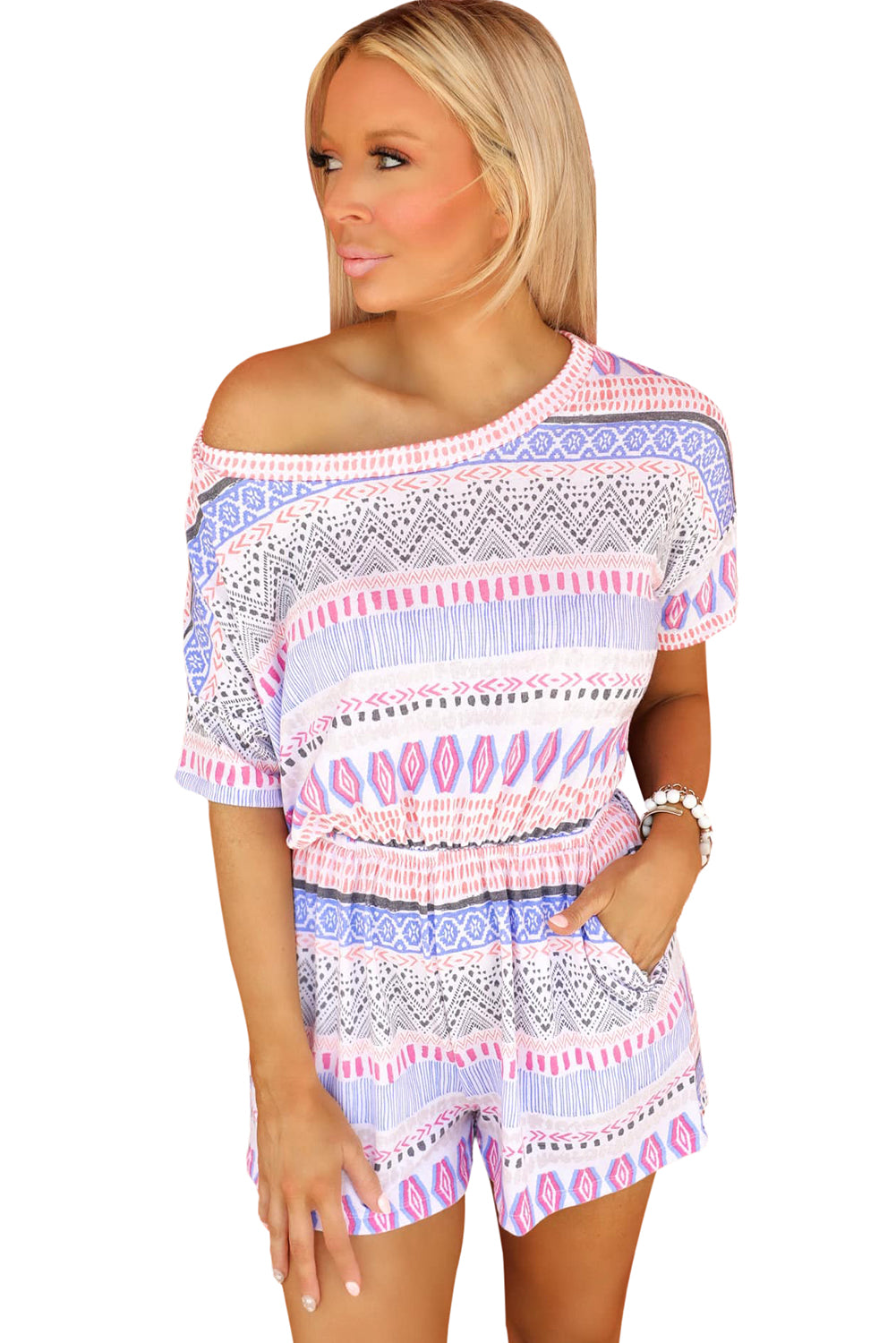 Multicolor Aztec Print Short Sleeve Romper