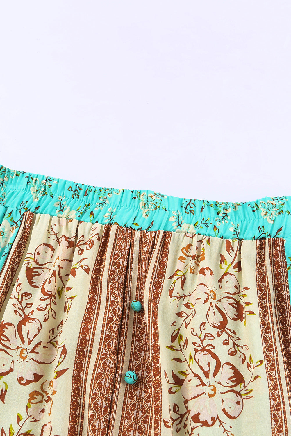 Boho Contrast Color Floral Print Button Slit Maxi Skirt