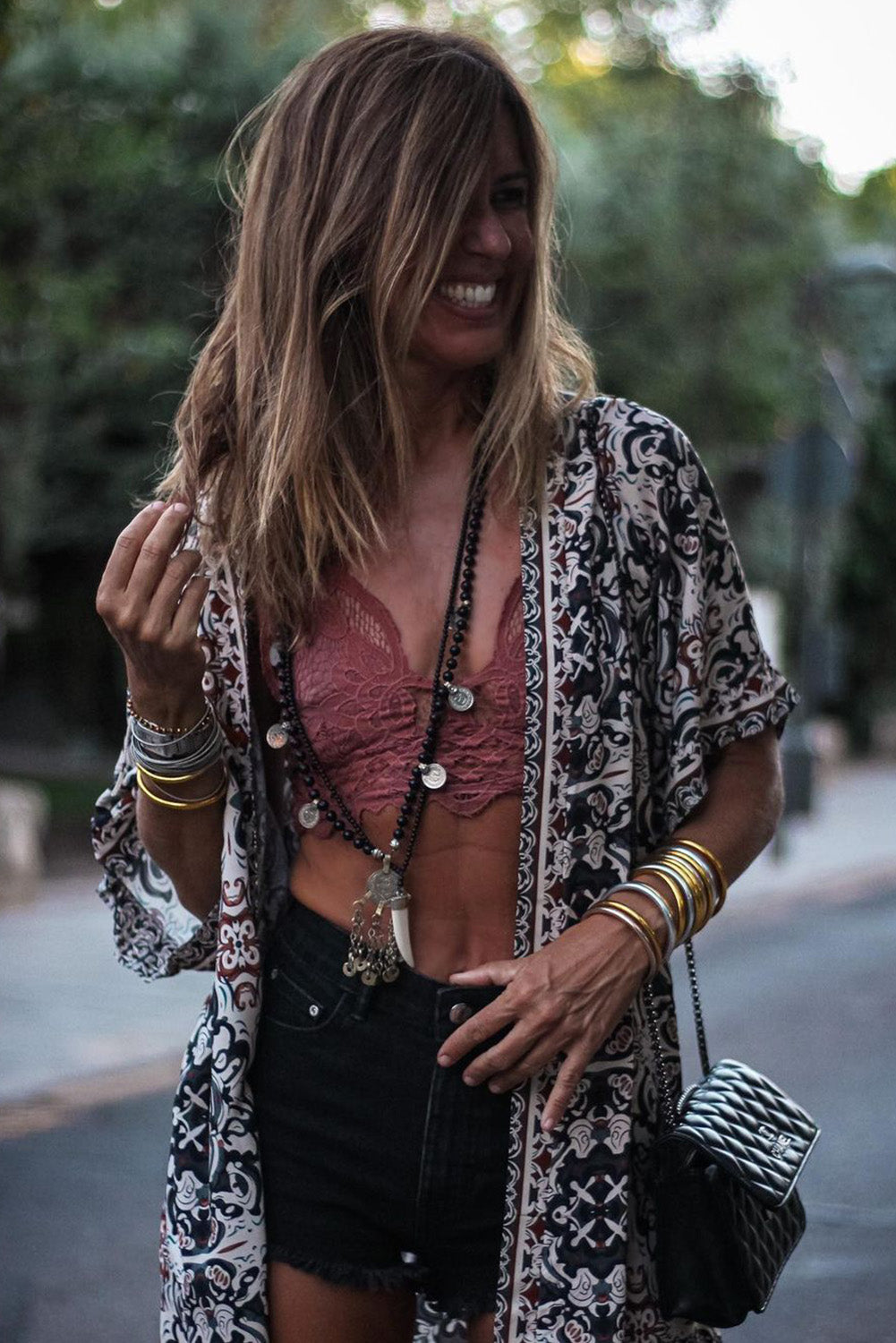 Vintage Floral Print Ethnic Open Front Kimono