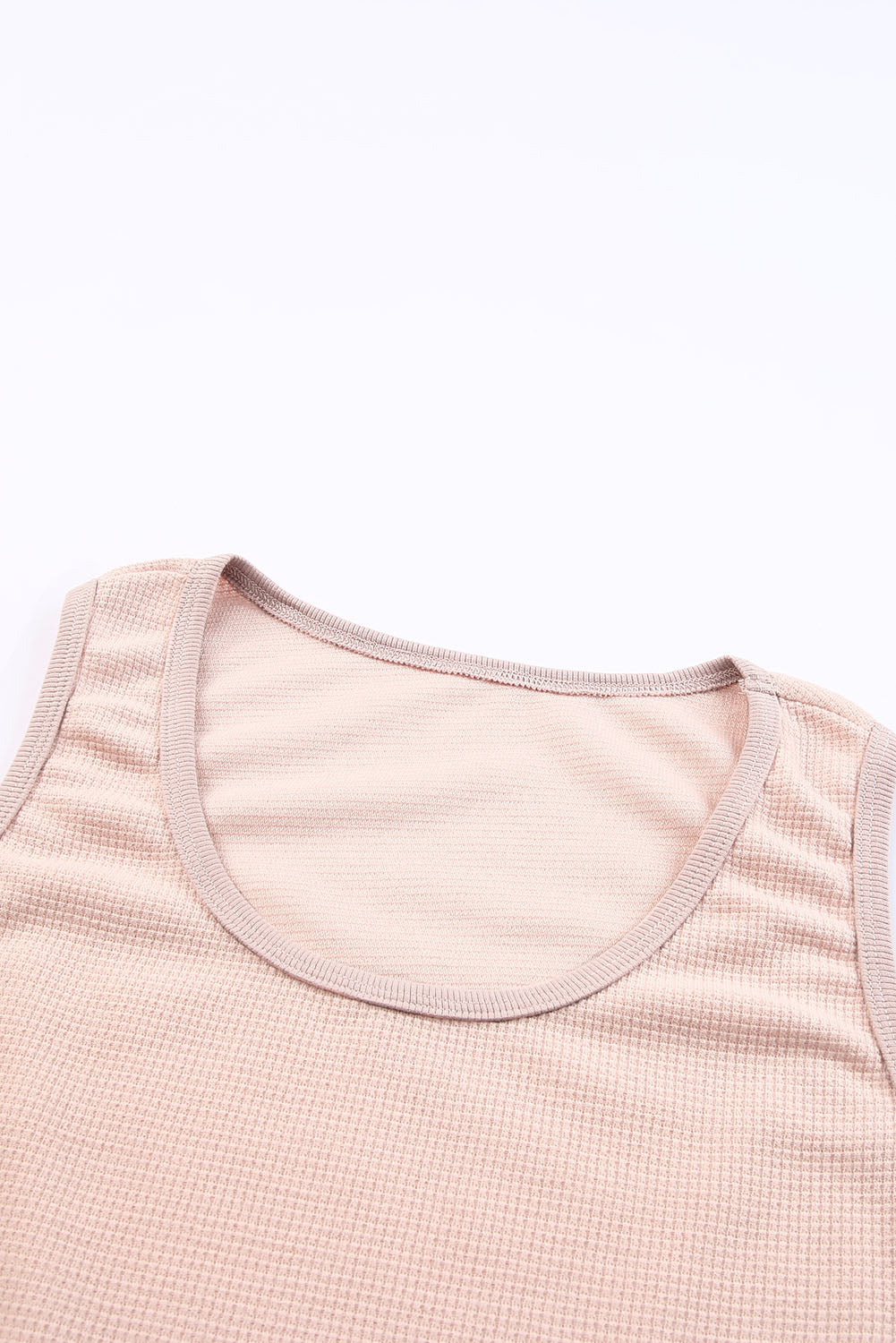 Pink Plain Waffle Knit U Neck Tank Top