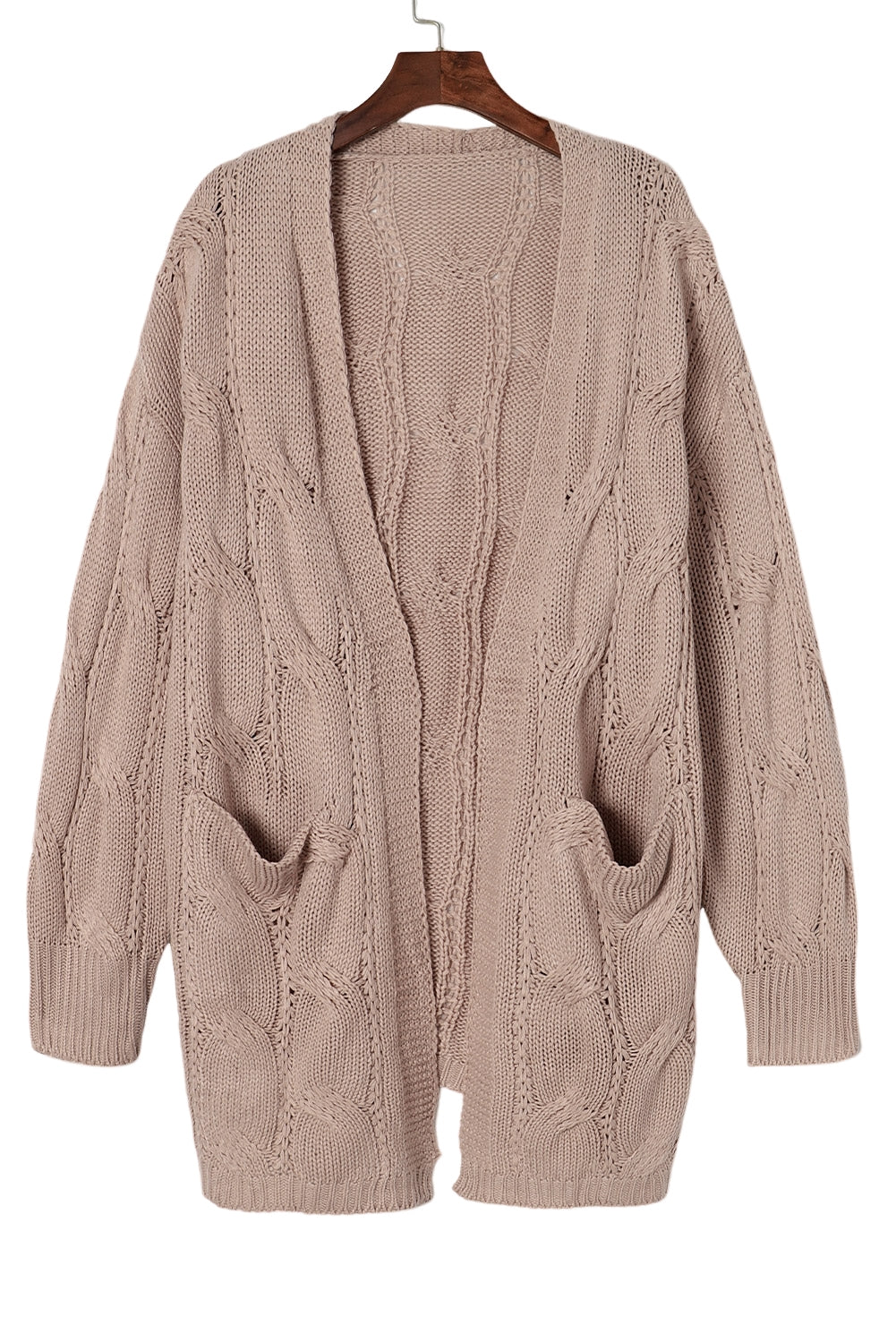 Ribbed Trim Eyelet Cable Knit Cardigan