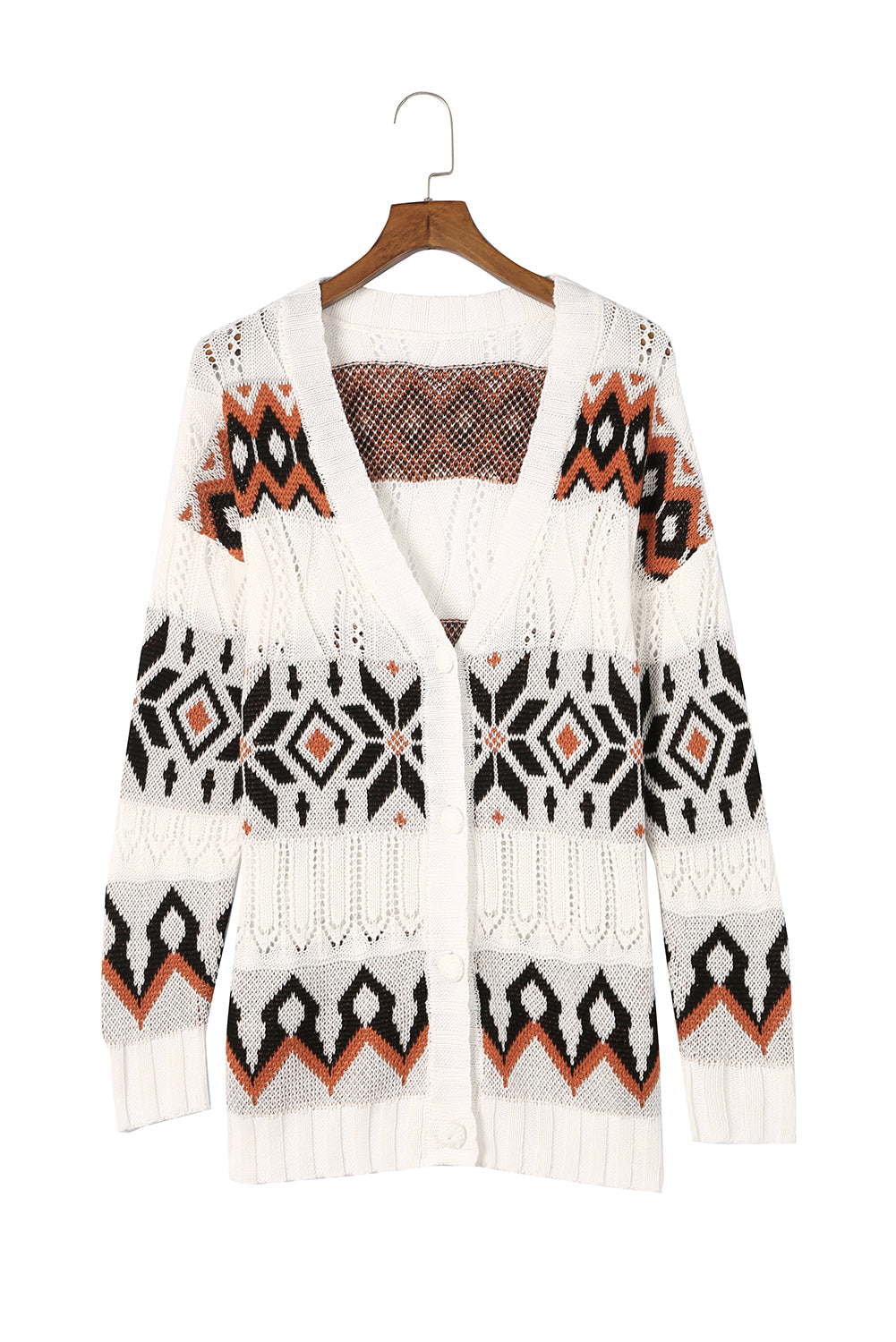 Tribal Pattern Hollowed Knit Long Cardigan
