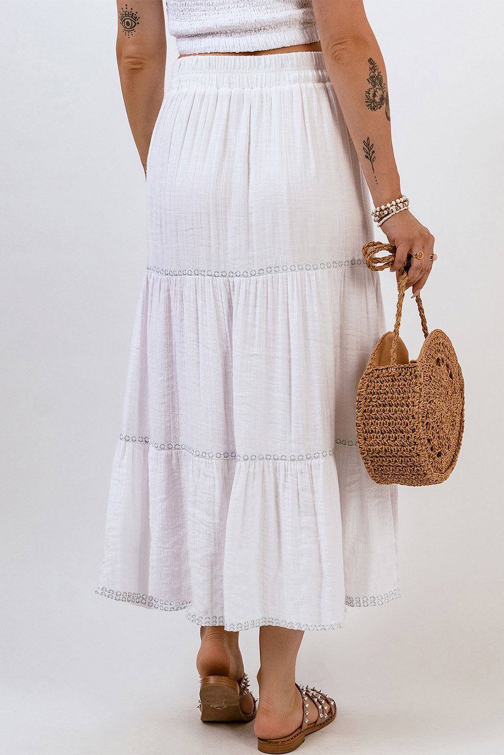 Tiered Lace Crochet High Waist Maxi Skirt