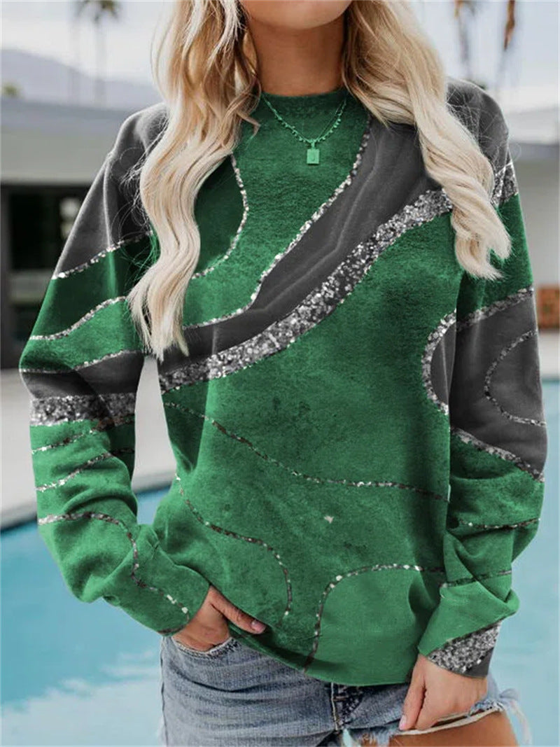 Geometric Loose Print Long Sleeve Crew Neck Sweater
