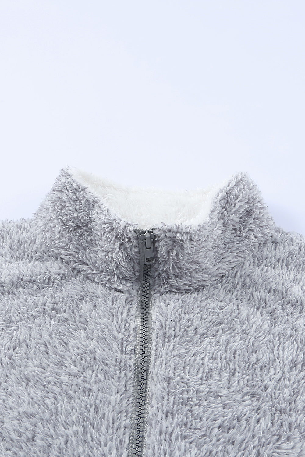 Charcoal White Zip Neck Oversize Fluffy Fleece Pullover