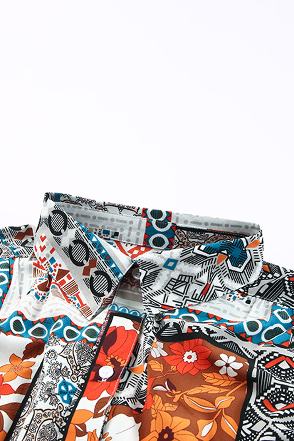 Multicolor Boho Patchwork Print Flowy Long Sleeve Kimono