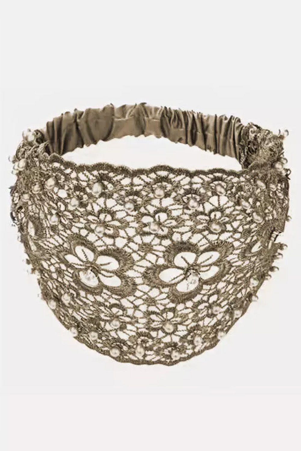 Hollowed Lace Pearl Decor Elastic Headband