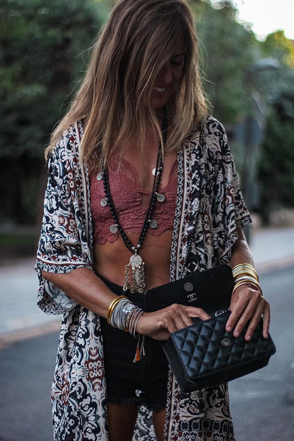 Vintage Floral Print Ethnic Open Front Kimono