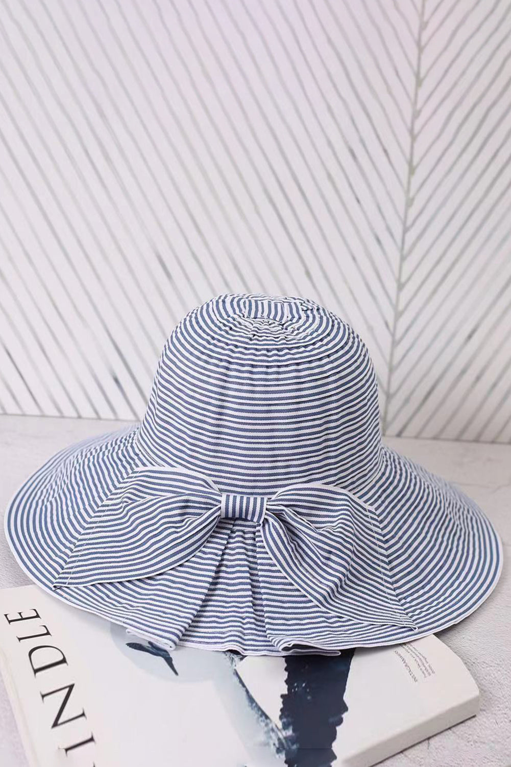 Striped Print Bow Knot Wide Brim Buckle Hat