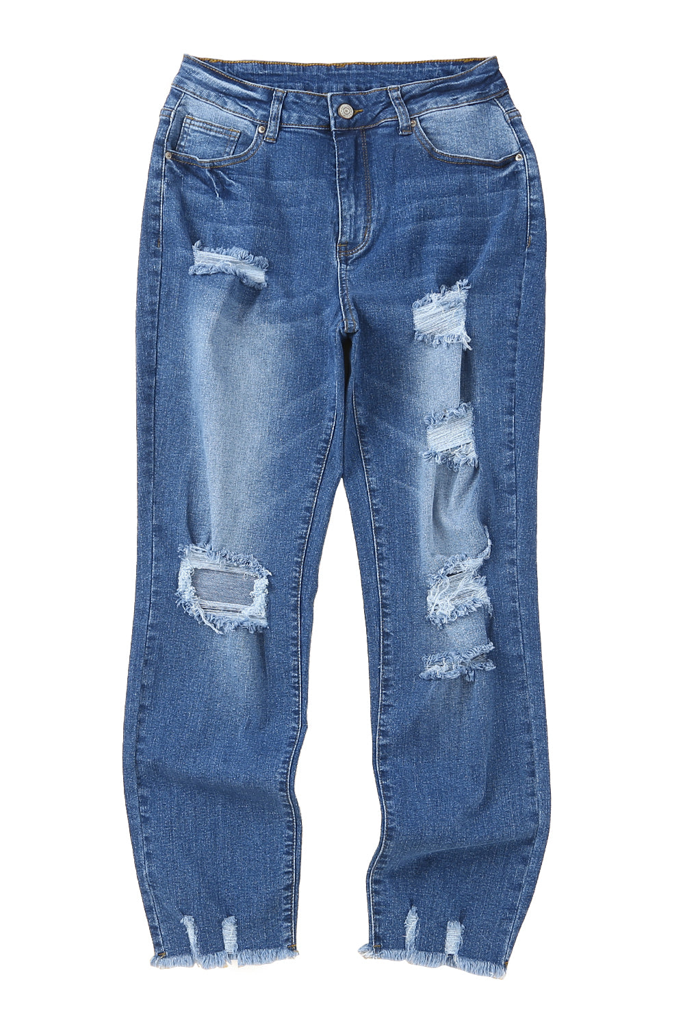 Distressed Straight Leg High Waist Jeans