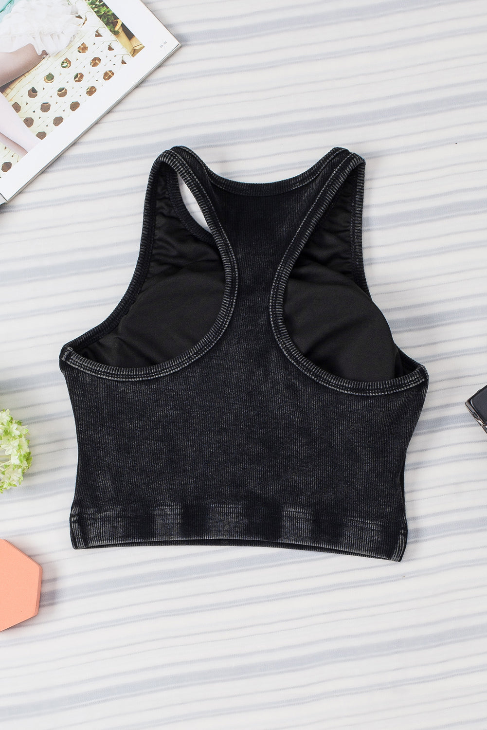 Pink Ribbed Mineral Wash Racerback Cropped Tank Top