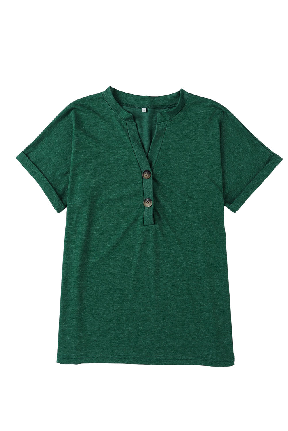 Button V Neck Rolled Short Sleeve T Shirt