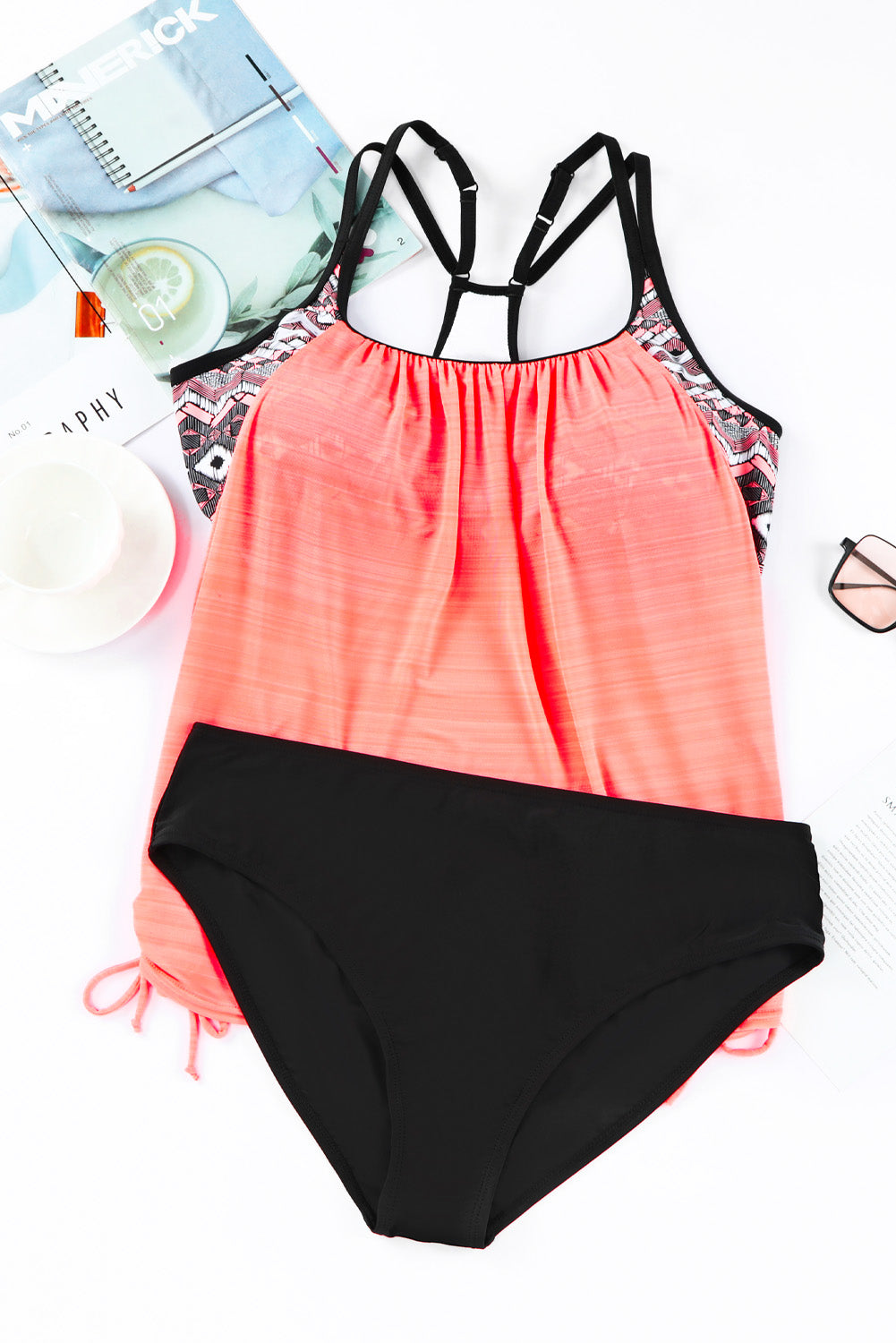 Plants Printed Lined Tankini Swimsuit