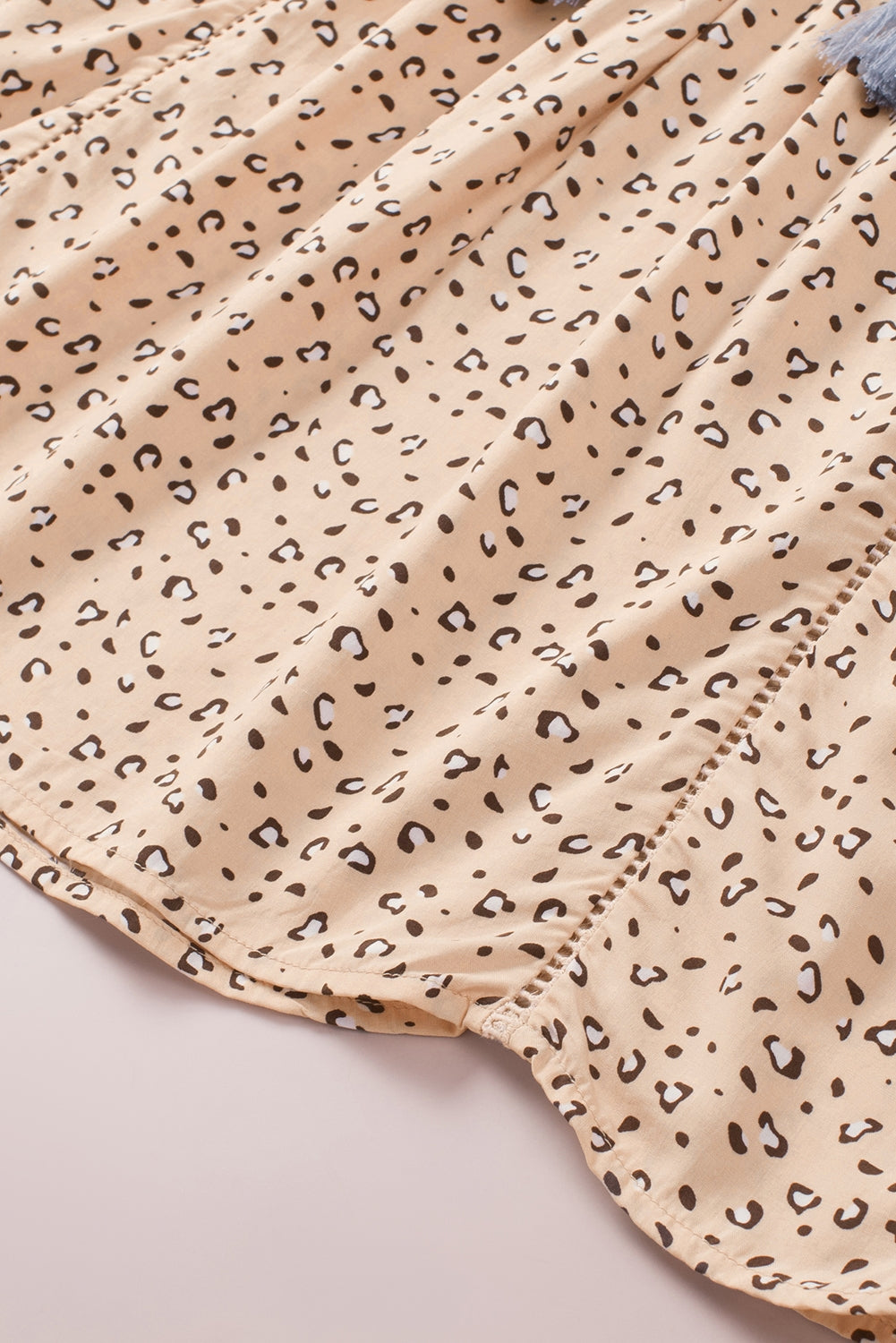 Khaki Geometric Leopard Patchwork Short Sleeve Top