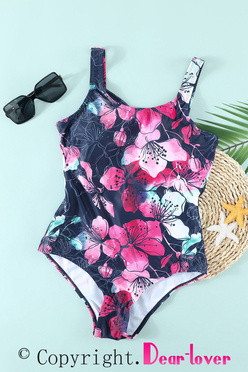 Floral Print Criss Cross U-neck One-piece Swimsuit