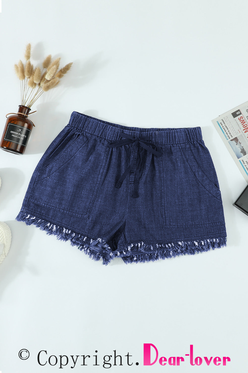Casual Pocketed Frayed Denim Shorts