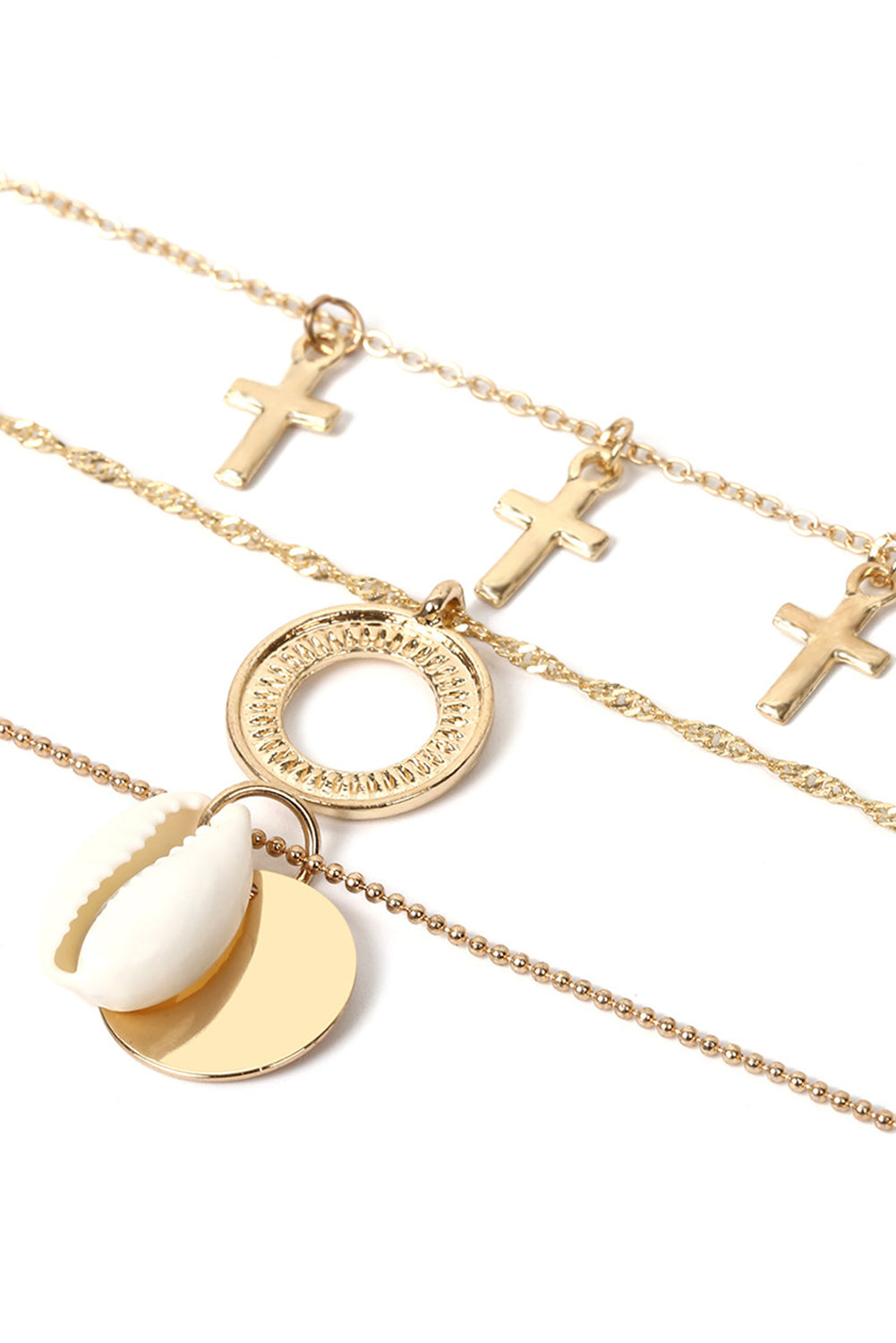 Cross Loop Shell Multi-layered Pendant Necklace