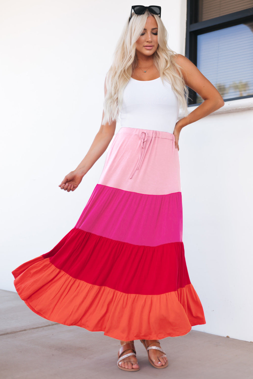 Multicolor Frill Tiered Colorblock A-line Sundress