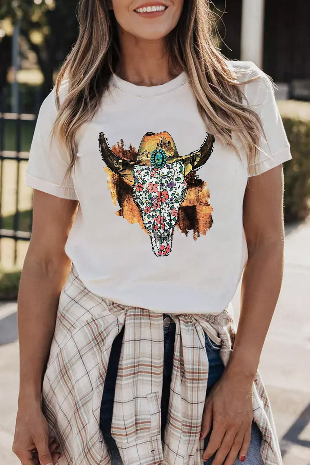 Khaki MOMLIFE Slogan Graphic Print Crew Neck T Shirt