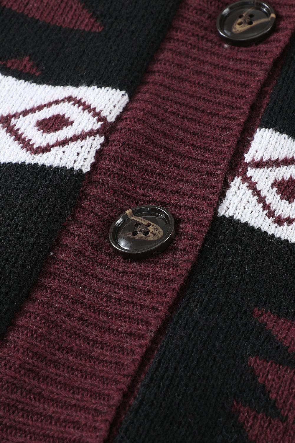 Retro Jacquard Pattern Buttoned Front Hooded Sweater