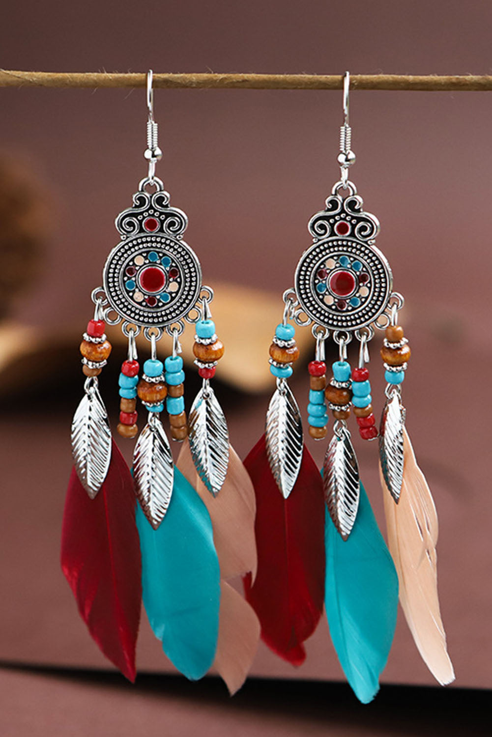 Multicolor Feather Dangle Bohemian Beading Earring