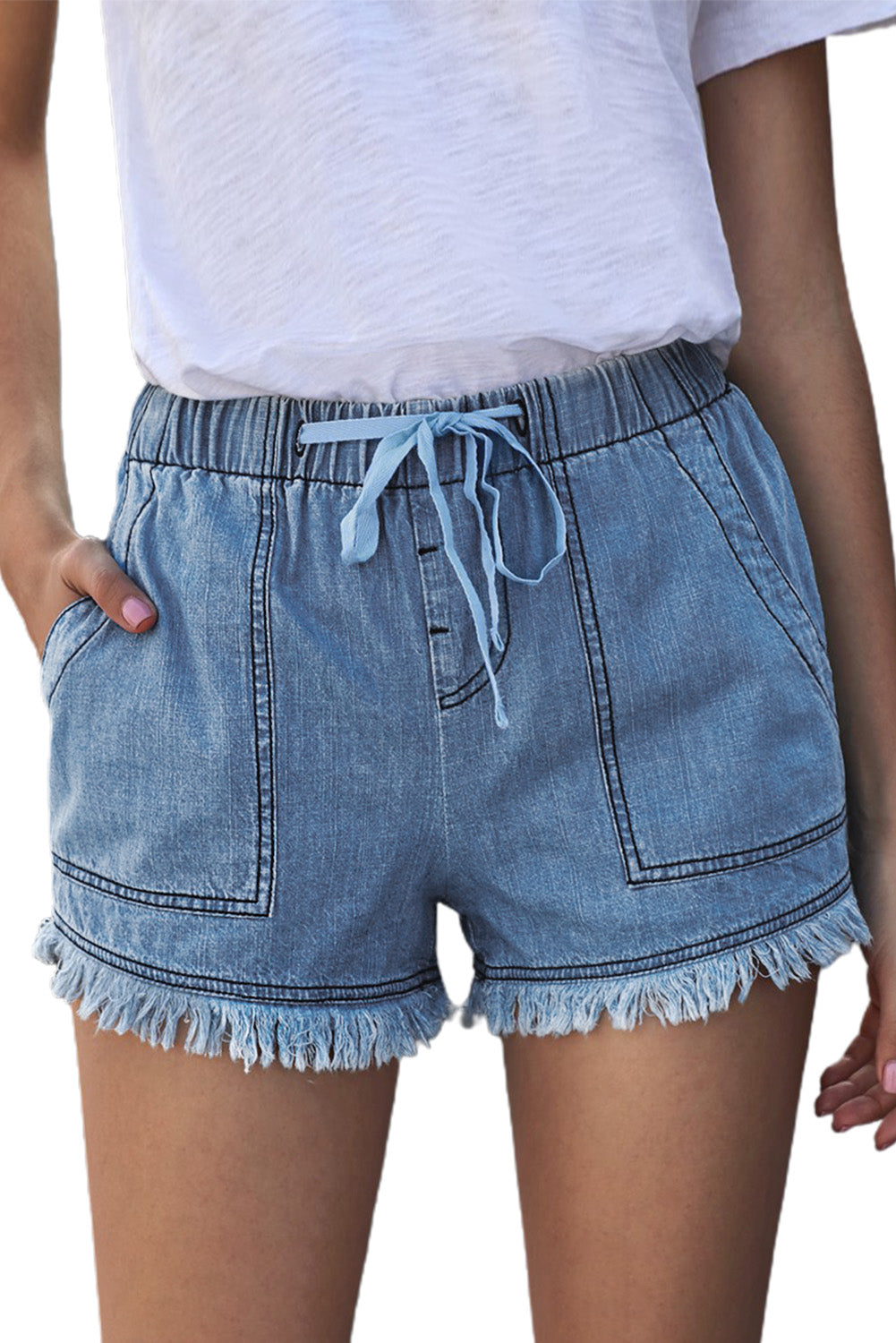 Casual Pocketed Frayed Denim Shorts