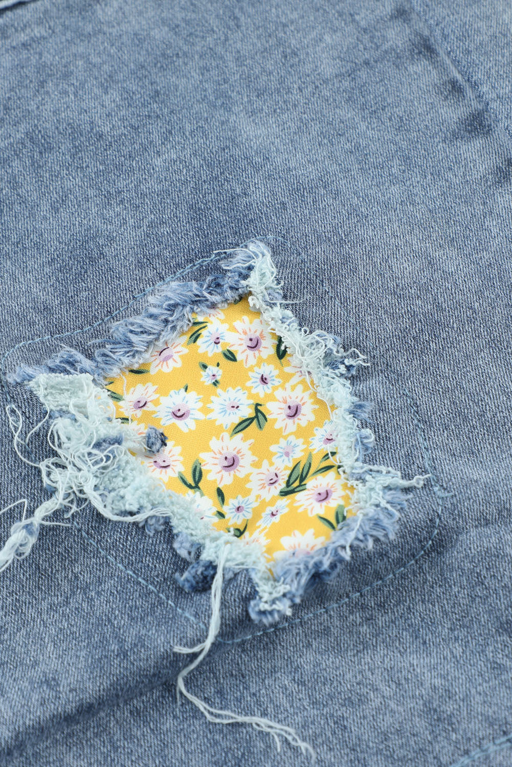 Drawstring High Waist Daisy Patches Straight Leg Jeans