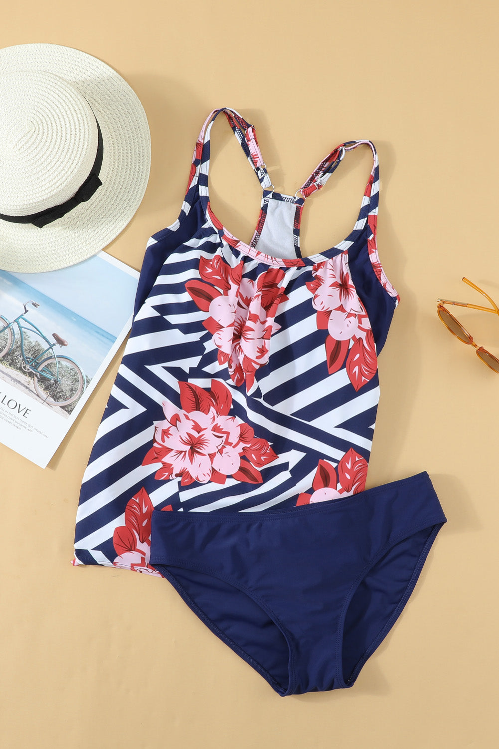 Plants Printed Lined Tankini Swimsuit