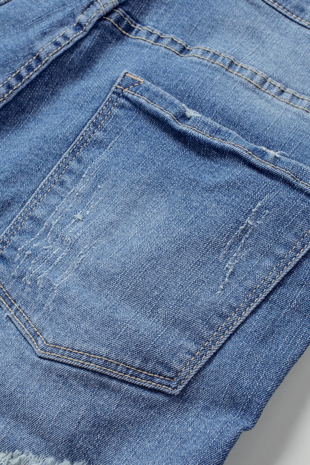 Plaid Patchwork Rolled Hem Denim Shorts