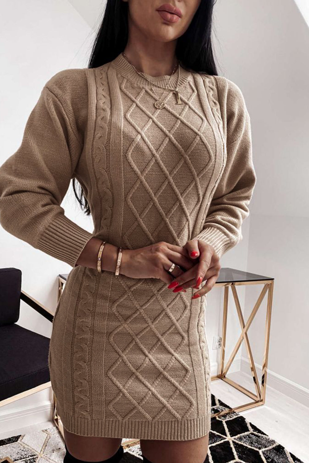 Geometric Texture Bodycon Sweater Dress