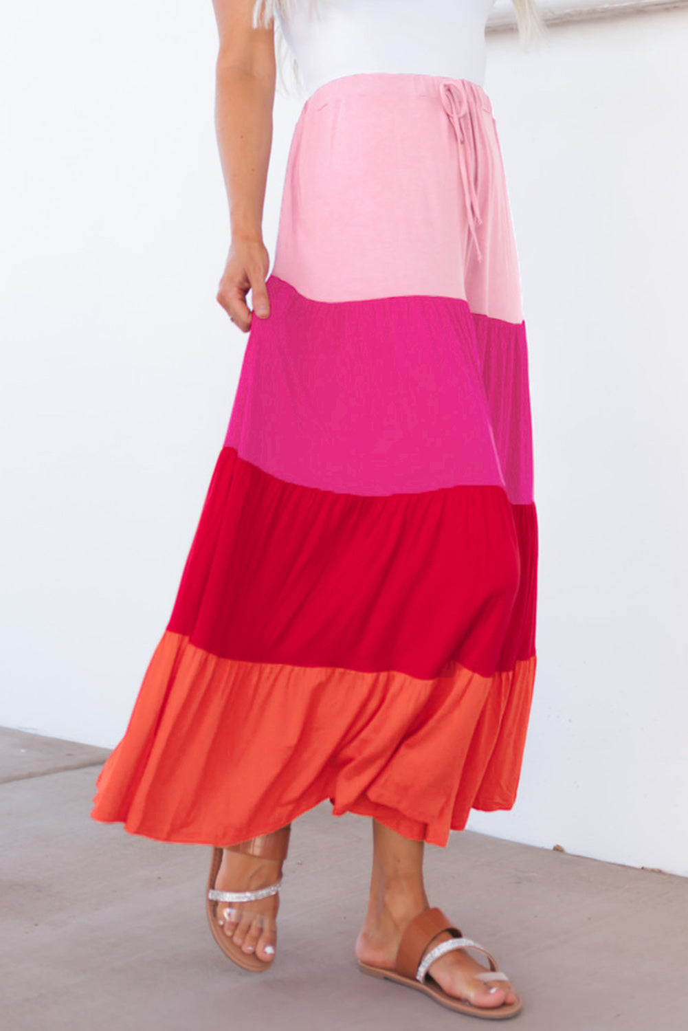 Multicolor Frill Tiered Colorblock A-line Sundress
